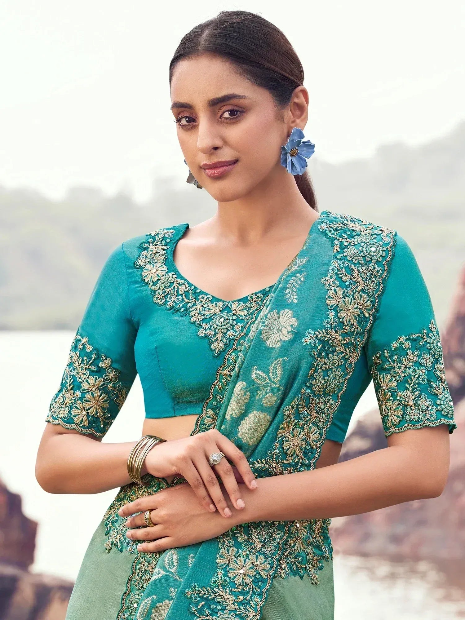 Graceful Green Embroidered Silk Wedding Wear Saree With Blouse
