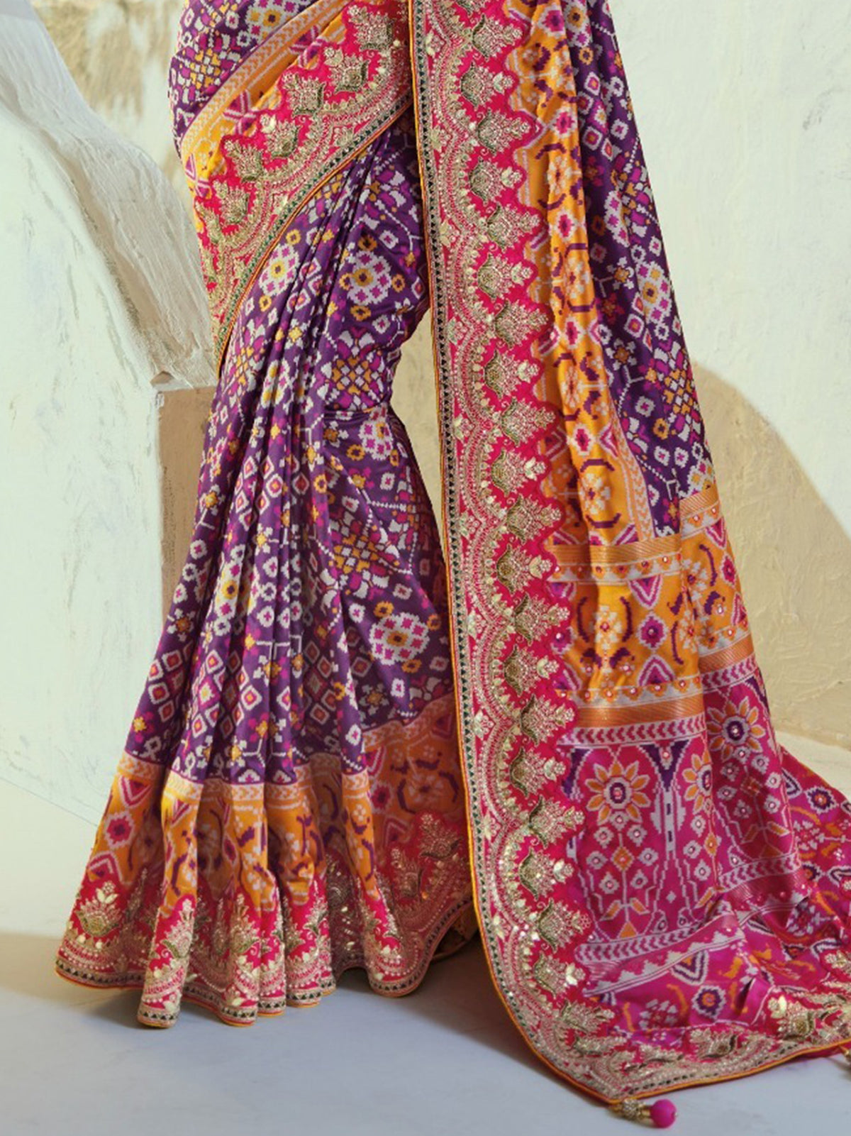 Glowing Purple Cut-Dana Wok Silk Marriage Wear Patan Patola Saree