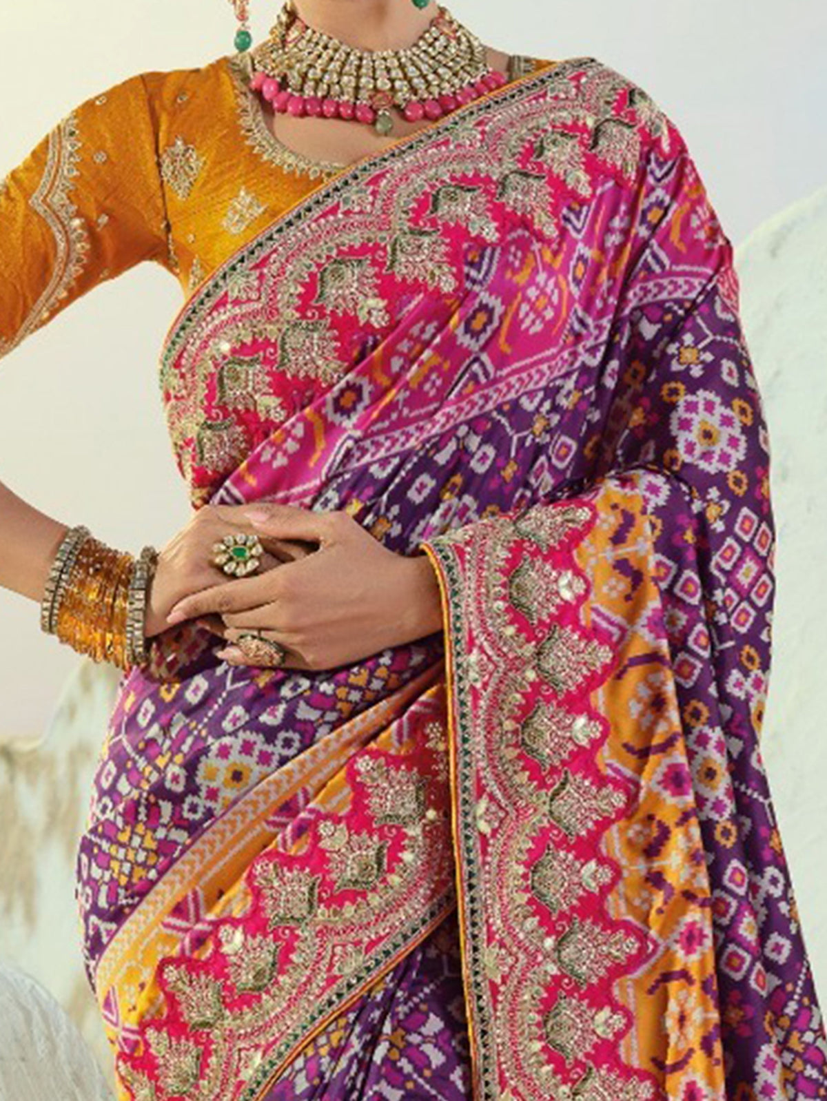 Glowing Purple Cut-Dana Wok Silk Marriage Wear Patan Patola Saree