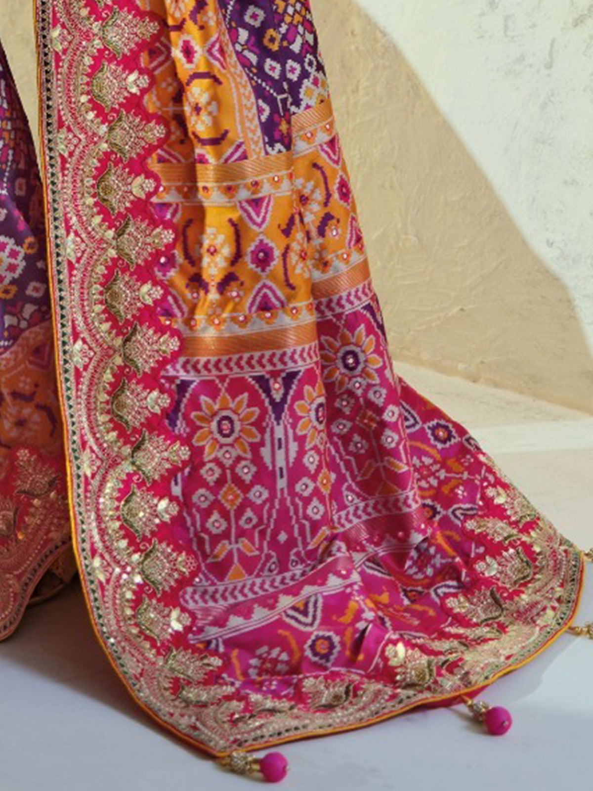 Glowing Purple Cut-Dana Wok Silk Marriage Wear Patan Patola Saree