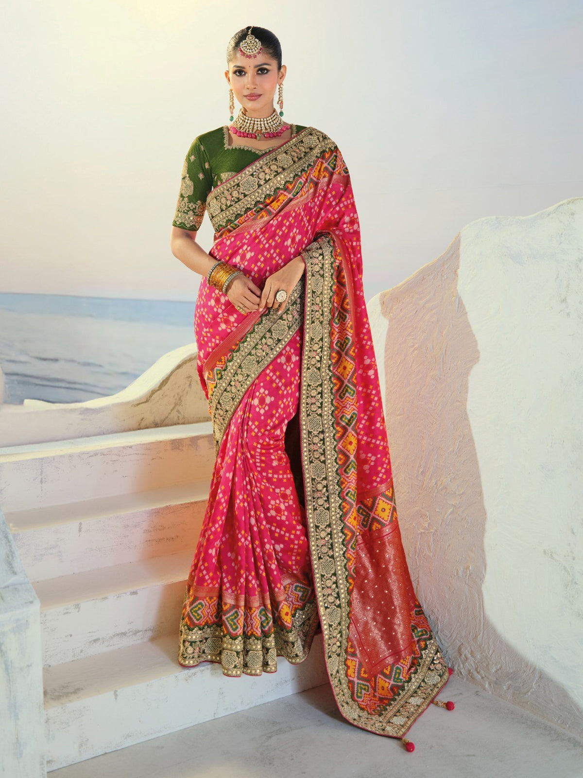 Royal Rani Pink Hand Work Silk Engagement Wear Patan Patola Style Saree