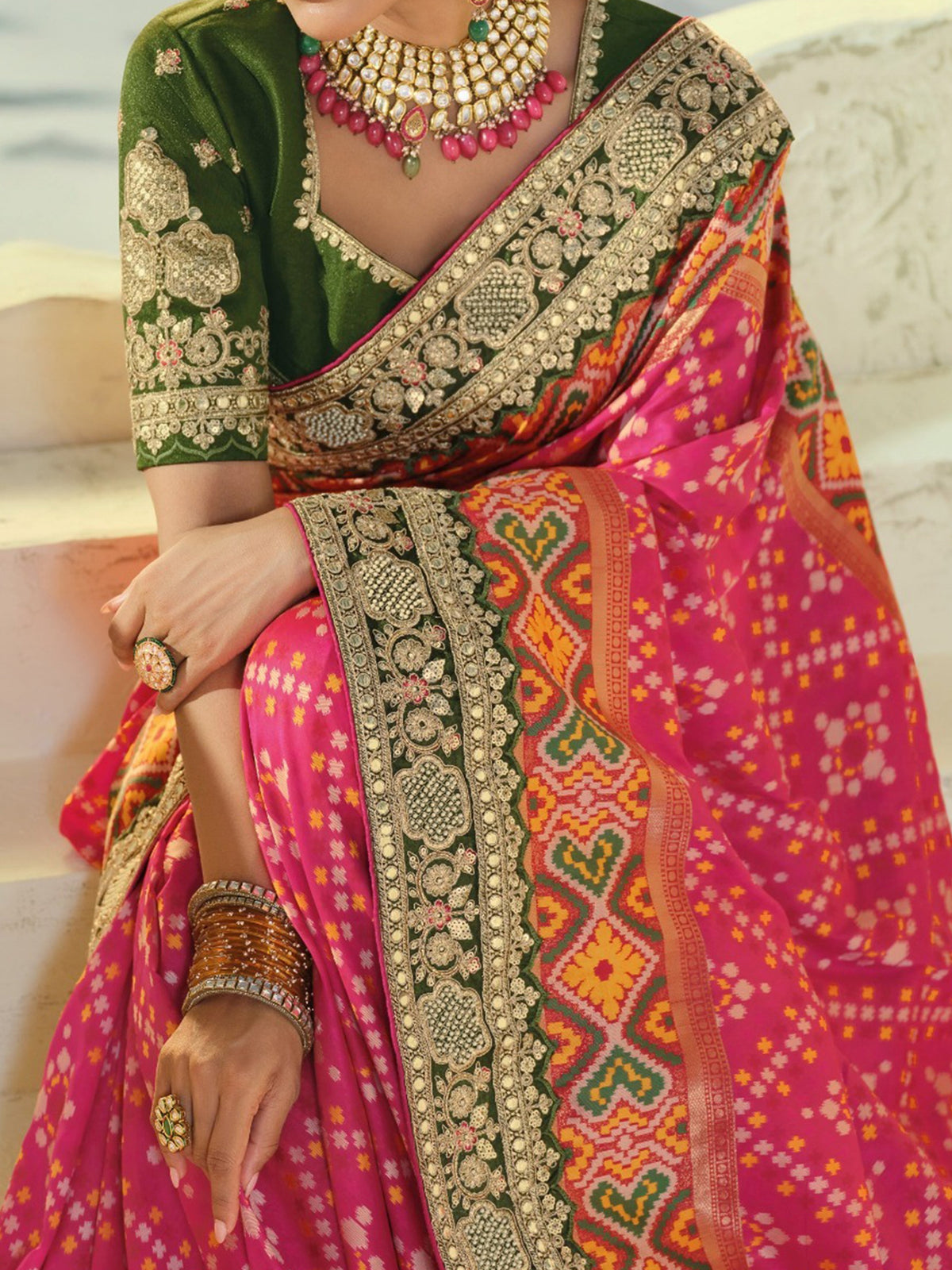 Royal Rani Pink Hand Work Silk Engagement Wear Patan Patola Style Saree