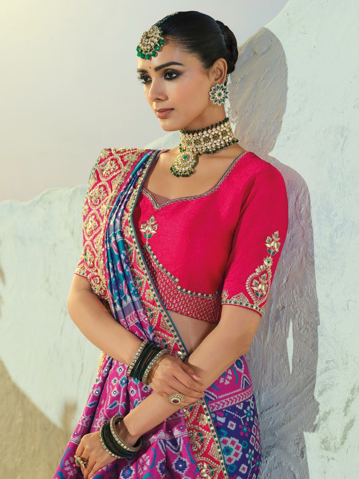 Alluring Blue Heavy Embroidery Silk Festive Wear Patan Patola Style Saree