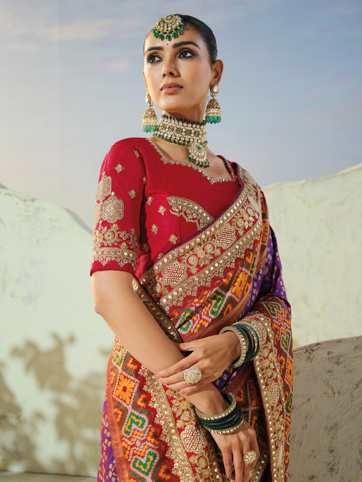 Beautiful Purple Cut-Dana Work Engagement Wear Patan Patola Style Saree