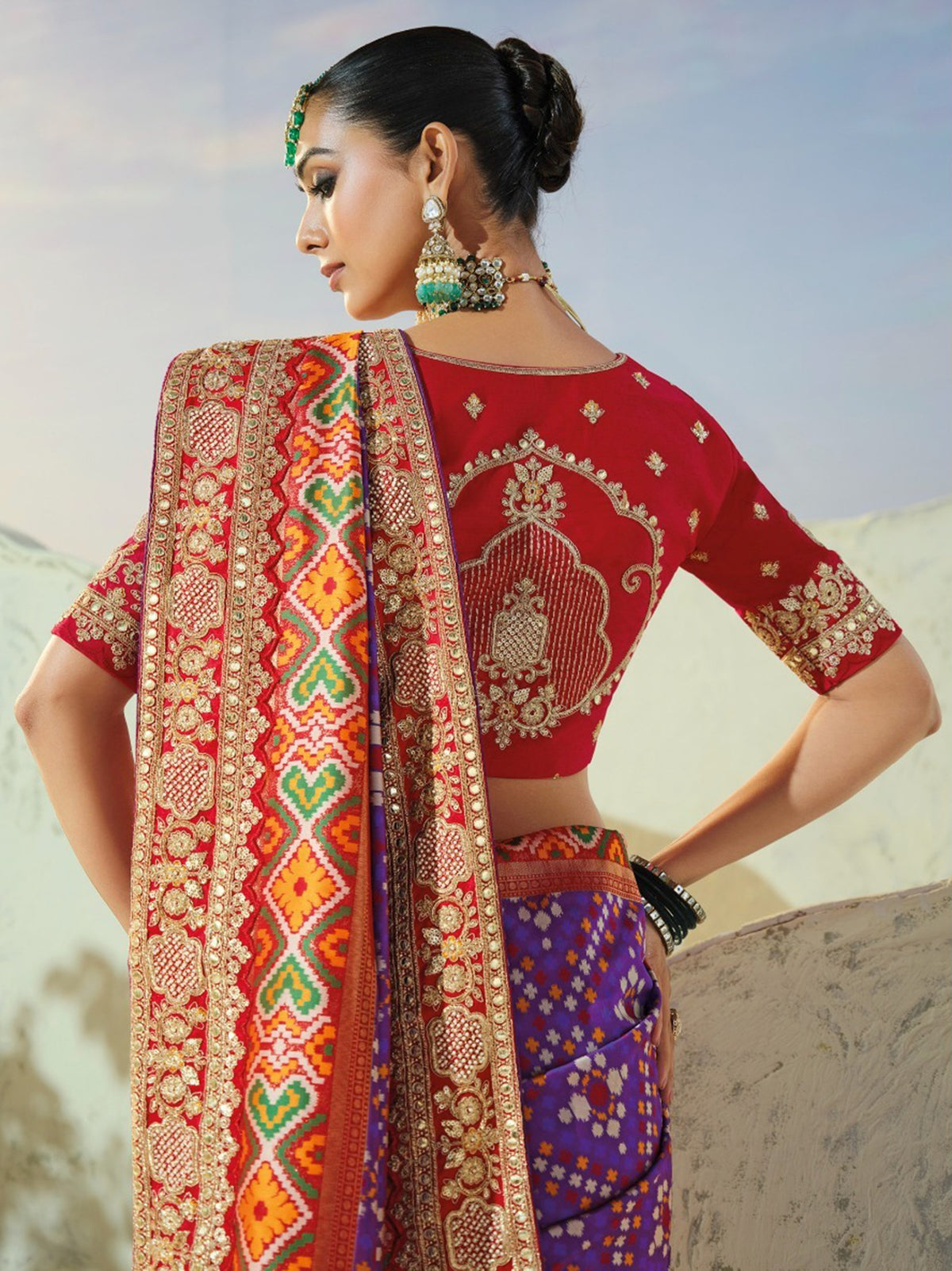 Beautiful Purple Cut-Dana Work Engagement Wear Patan Patola Style Saree