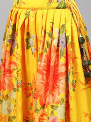 Yellow & Orange Embroidered Semi-Stitched Myntra Lehenga & Unstitched Blouse with Dupatta