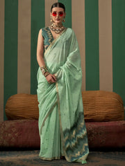 Lovely Light Green Handloom Weaving Silk Event Wear Saree With Blouse