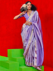 Captivating Purple Zari Weaving Silk Event Wear Saree With Blouse