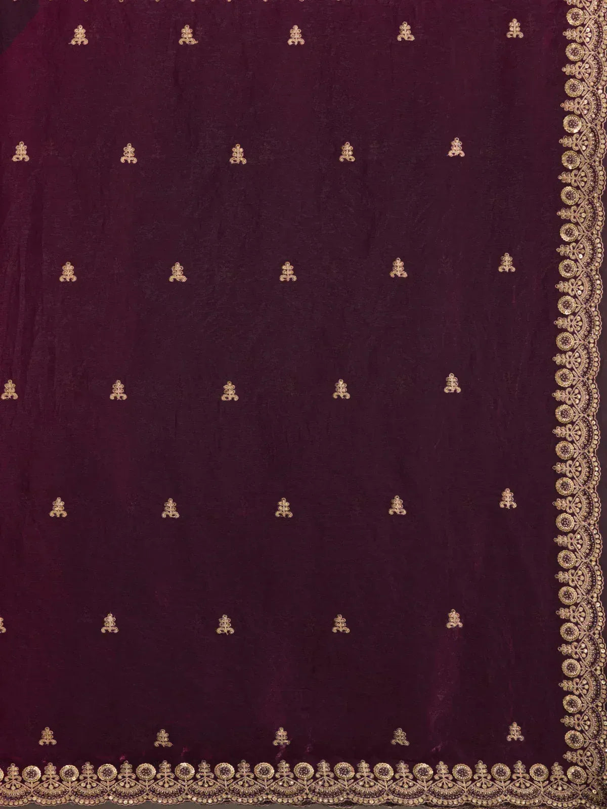 Stunning Wine Embroidered Silk Reception Wear Saree With Blouse