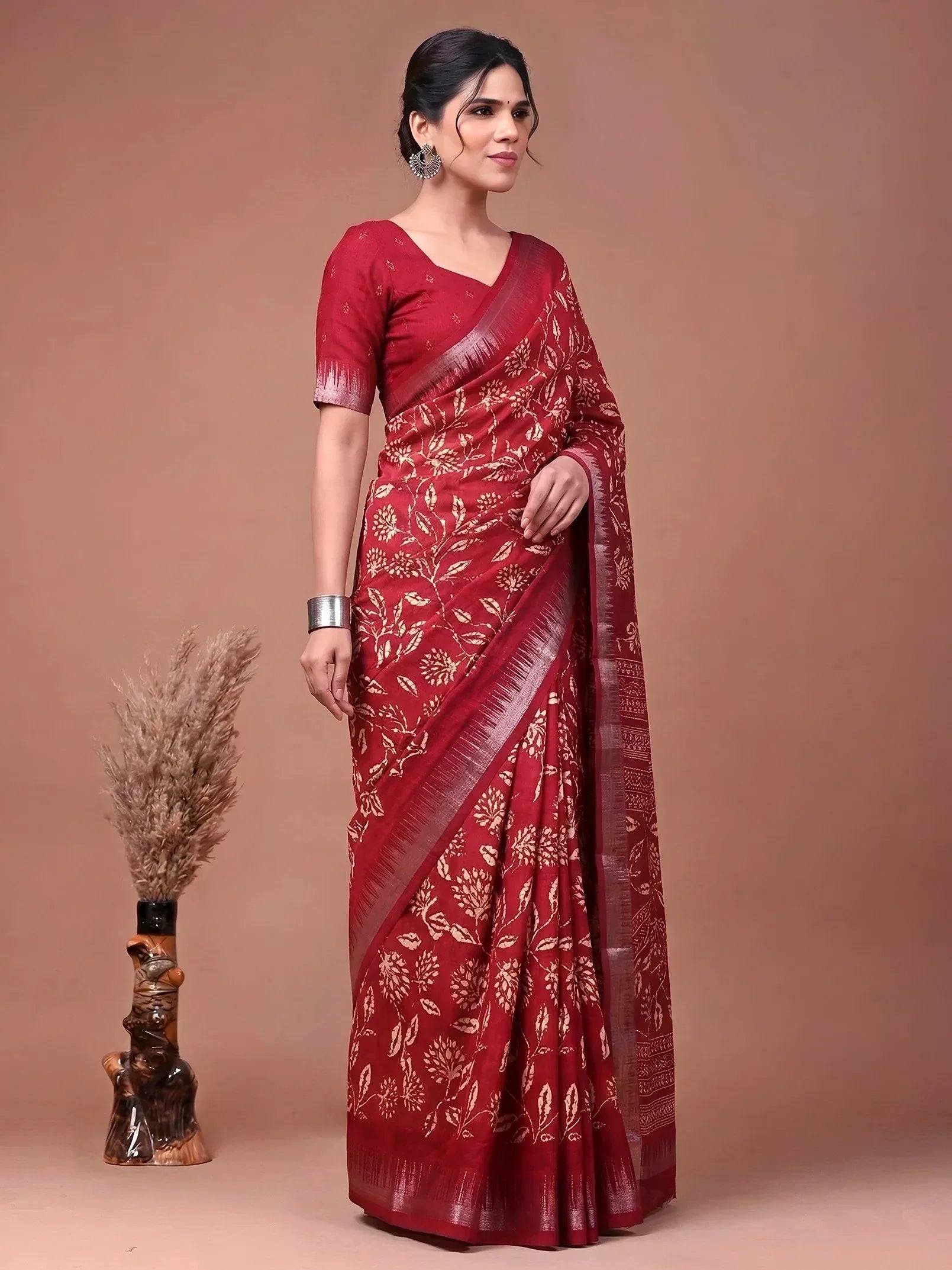 Lovable Red Zari Border Silk Festive Wear Saree With Blouse