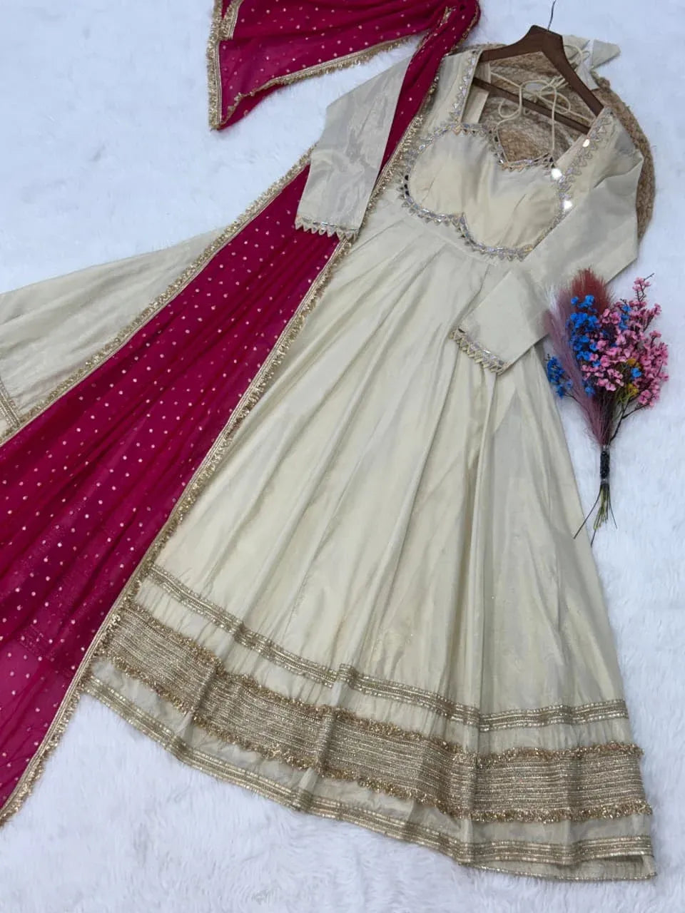 Impressive Pink Lace Work Silk Wedding Wear Gown With Dupatta