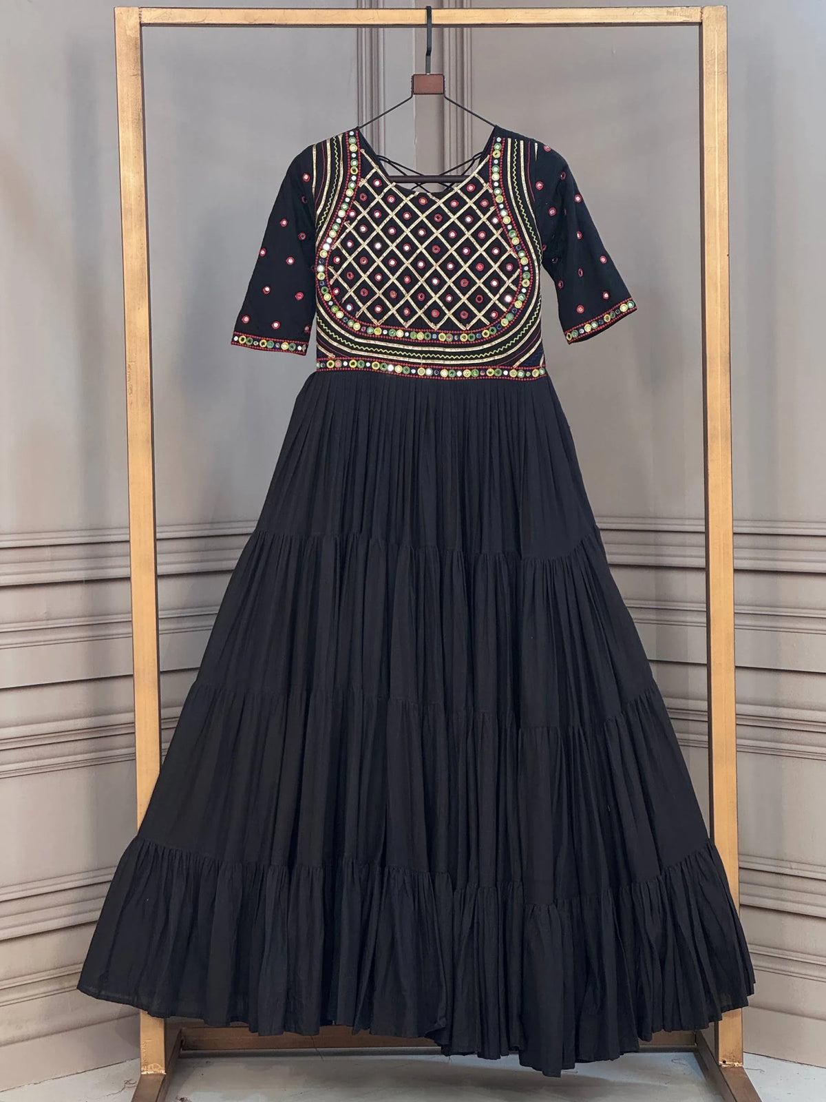 Beautiful Black Gota Laced Cotton Navratri Special Gown