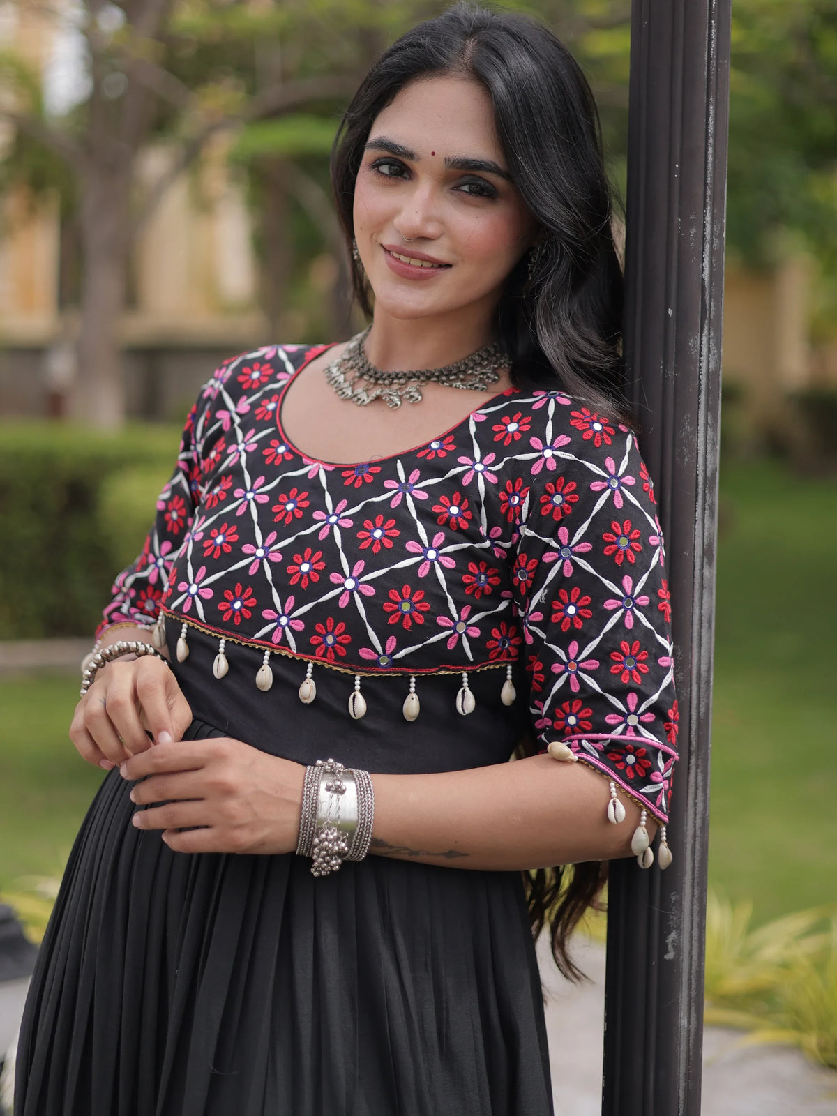 Enchanting Black Mirror Work Cotton Navratri Special Gown
