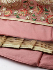 Peach & Green Embroidered Semi-Stitched Lehenga & Unstitched Blouse with Dupatta