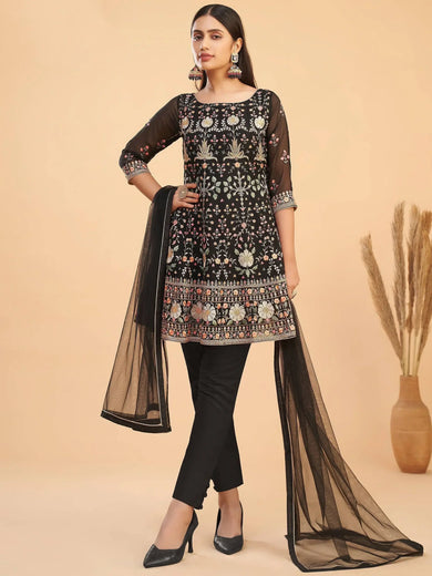 Lovely Black Multi-Thread Georgette Party Wear Anarkali Pant Suit