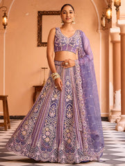 Fabulous Purple Sequins Embroidered Net Wedding Wear Lehenga Choli