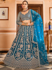 Gorgeous Teal Blue Sequins Embroidered Net Wedding Wear Lehenga Choli