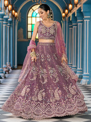 Pretty Lavender Embroidered Net Reception Wear Lehenga Choli