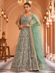 Stunning Pista Sequins Embroidered Net Reception Wear Lehenga Choli
