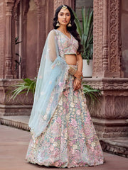 Amazing Blue Sequins Embroidered Net Engagement Wear Lehenga Choli