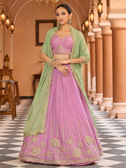 Beautiful Pink Sequins Embroidered Tissue Wedding Wear Lehenga Choli