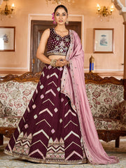 Dazzling Brown Sequins Embroidered Silk Bridesmaid Lehenga Choli