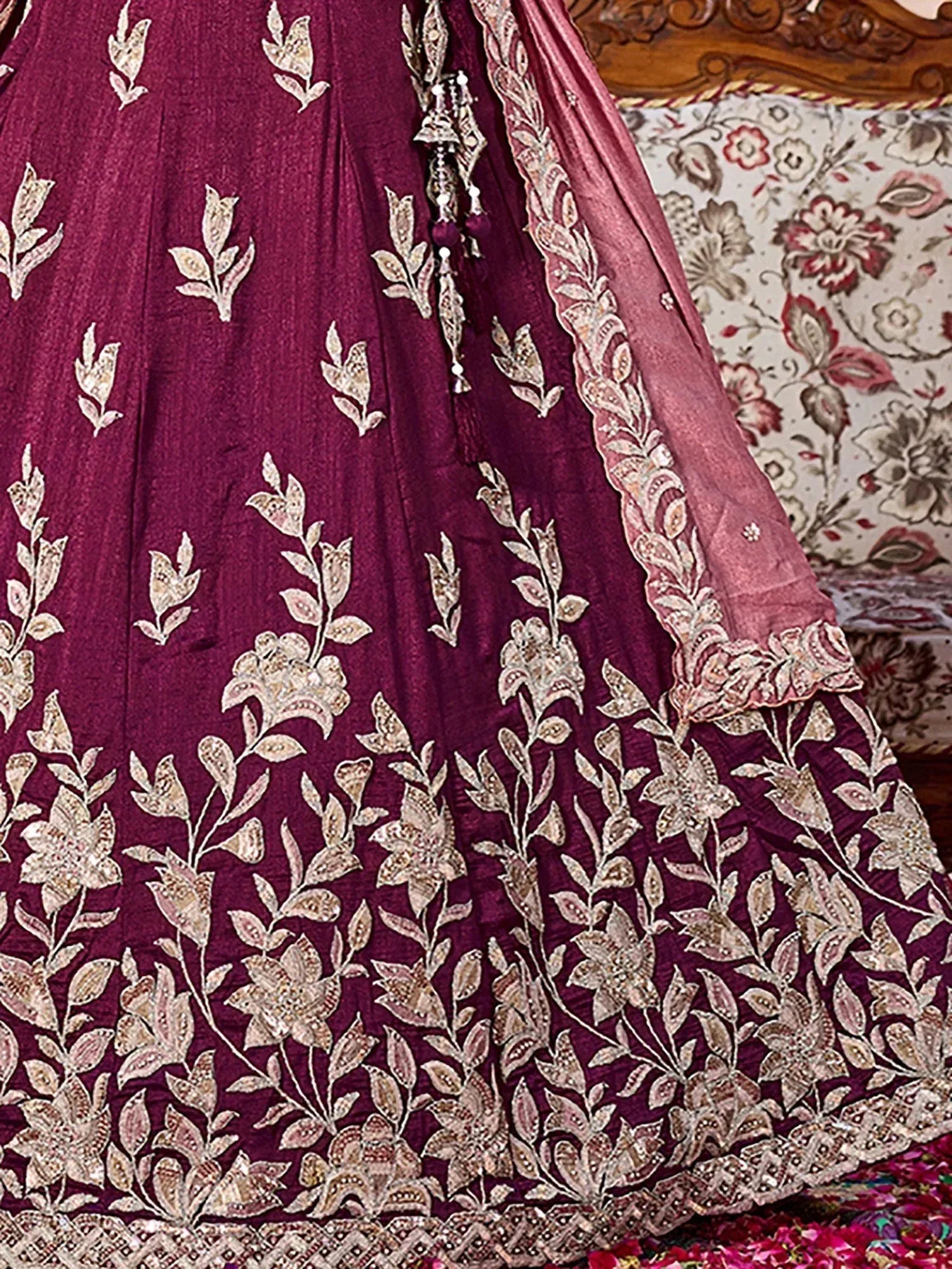 Impressive Purple Sequins Embroidered Silk Bridesmaid Lehenga Choli