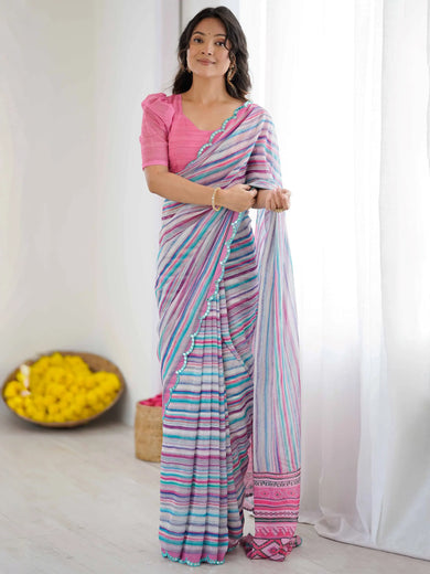 Graceful Multi-Color Printed Georgette Party Wear Saree With Blouse