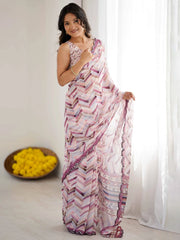 Glowing Off-White Printed Georgette Casual Wear Saree With Blouse