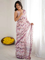 Glowing Off-White Printed Georgette Casual Wear Saree With Blouse