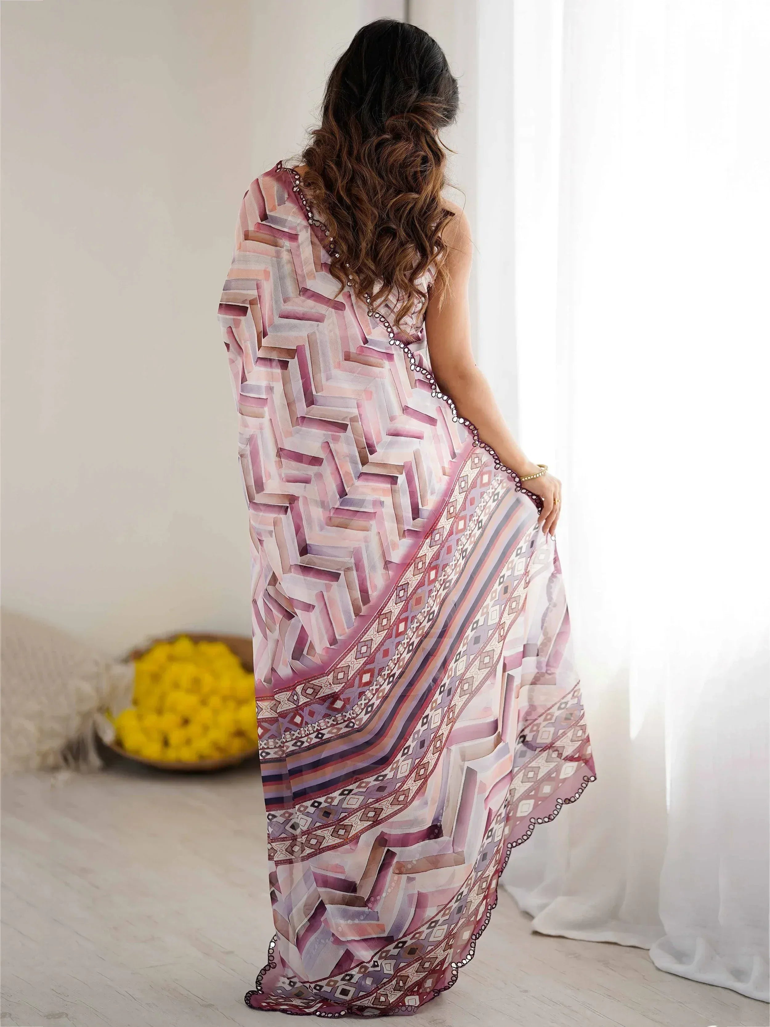 Glowing Off-White Printed Georgette Casual Wear Saree With Blouse
