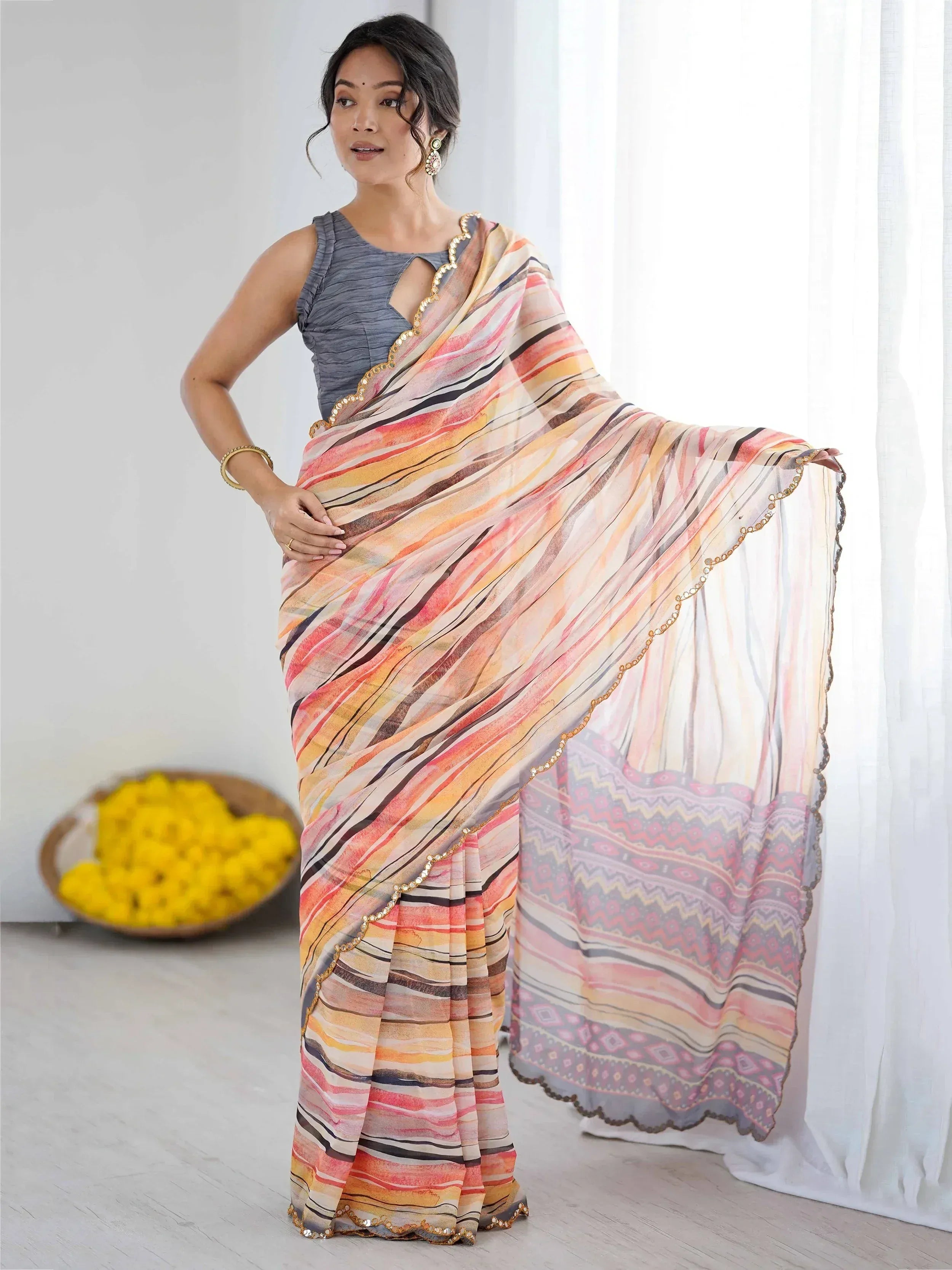 Sparkling Multicolor Printed Georgette Party Wear Saree With Blouse