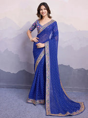 Artistic Royal Blue Bandhani Print Georgette Saree With Blouse