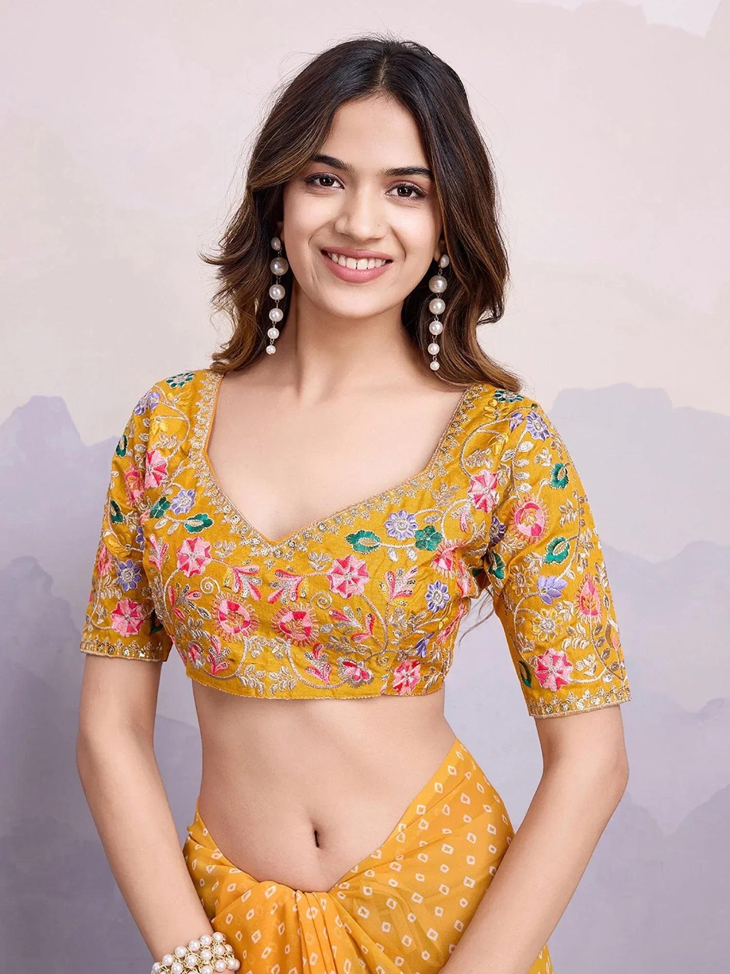 Chic Yellow Bandhani Printed Haldi Wear Saree With Blouse