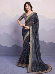 Stylish Black Georgette Party Wear Saree With Blouse
