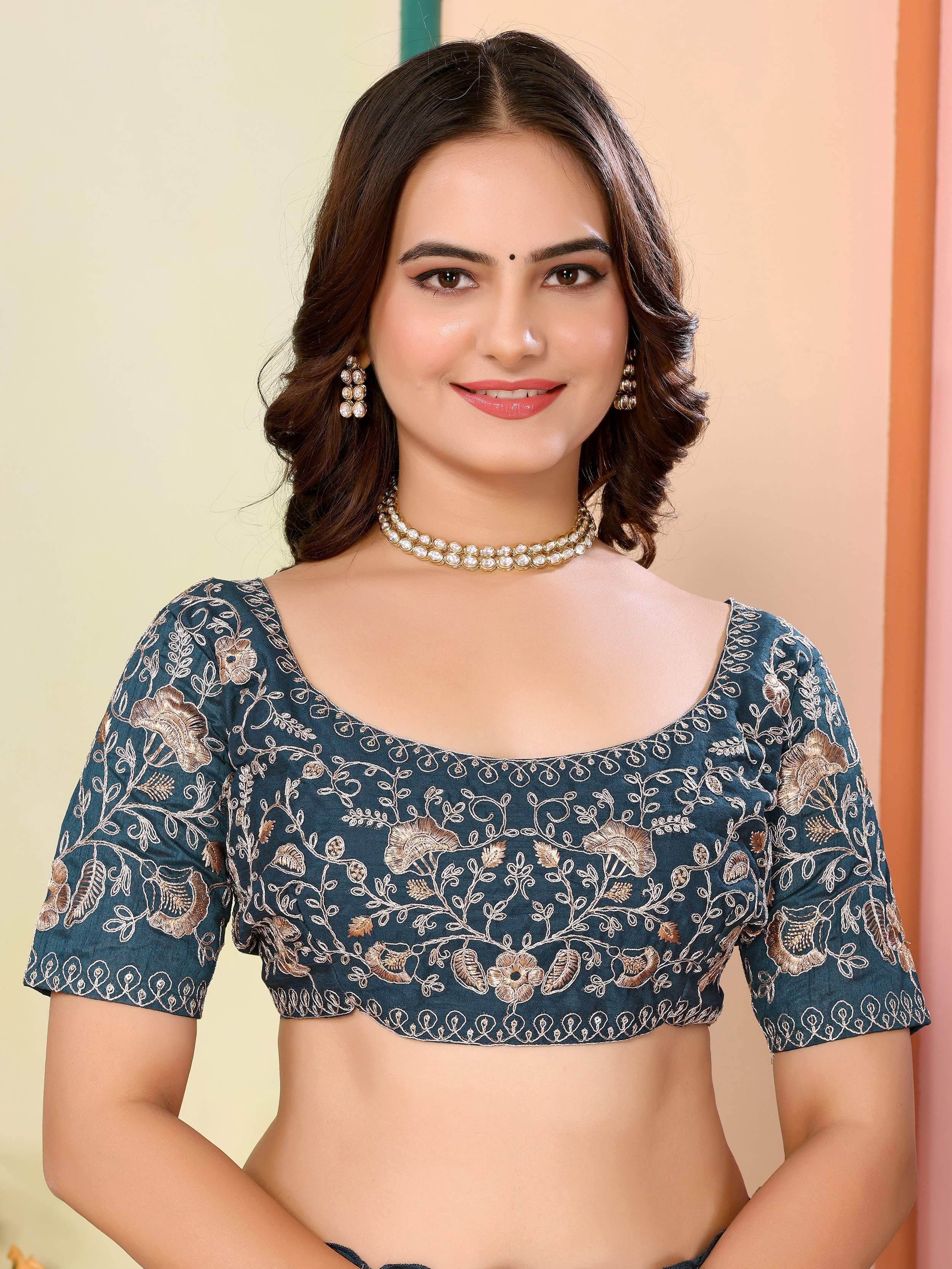 Stunning Blue Organza Zari Embroidered Traditional Saree With Blouse