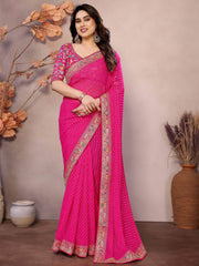 Glamorous Rani Pink Sequins Georgette Saree With Blouse