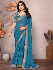 Gorgeous Teal Blue Traditional Leheriya Printed Saree With Blouse