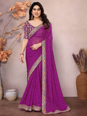 Alluring Purple Zari Embroidered Georgette Saree With Blouse