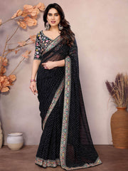 Stylish Black Leheriya Print Party Wear Saree With Blouse