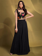 Dazzling Black Sequins Work Georgette Reception Wear Lehenga Choli