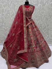 Awesome Red Dori Work Silk Bridal Lehenga Choli With Double Dupatta