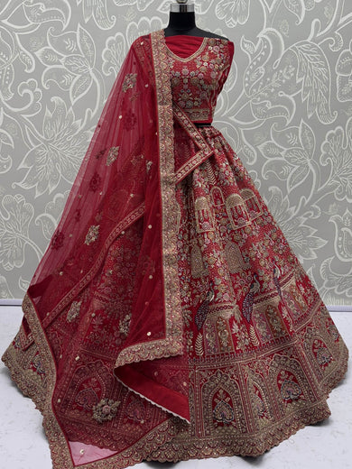 Awesome Red Dori Work Silk Bridal Lehenga Choli With Double Dupatta
