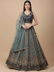 Superb Blue Dori Work Net Bridesmaid Lehenga Choli With Dupatta