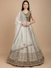 Dazzling Off-White Sequins Net Wedding Wear Lehenga Choli With Dupatta