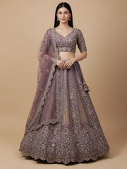Amazing Purple Sequins Net Bridesmaid Lehenga Choli With Dupatta