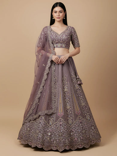 Amazing Purple Sequins Net Bridesmaid Lehenga Choli With Dupatta