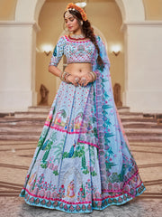 Enchanting Sky-Blue Printed Art Silk Festival Wear Lehenga Choli