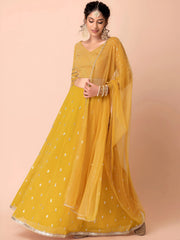 Attractive Yellow Sequins Georgette Haldi Wear Lehenga Choli