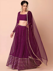 Alluring Purple Sequins Georgette Bridesmaid Lehenga Choli With Dupatta